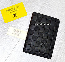 Шкіряна обкладинка для документів паспорта Louis Vuitton Луї Віттон чорний, шкіряні аксесуари