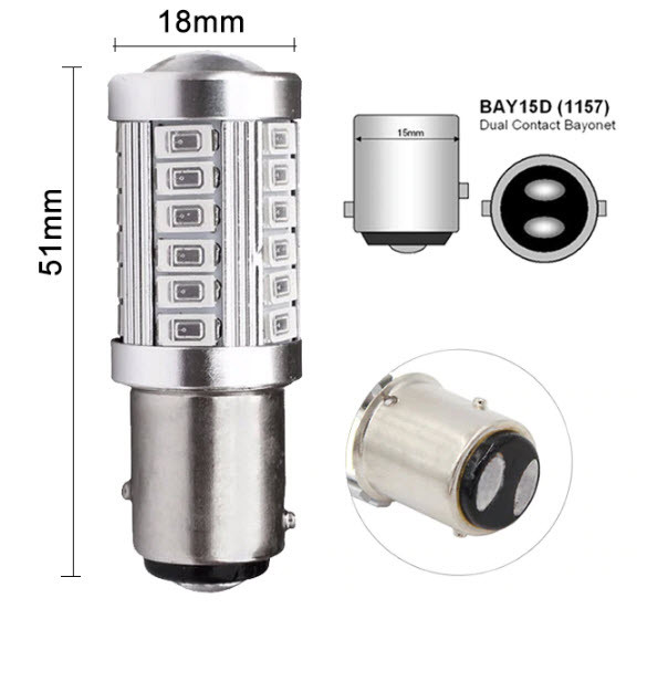 Світлодіодна лампа LED 1157 (ціна за 1 шт.) P21W BA15S 33 SMD червона