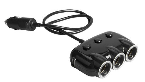 Розгалужувач прикурювача трійник KONI STRONG KS45, 2USB, 3.1 А, чорний, фото 1