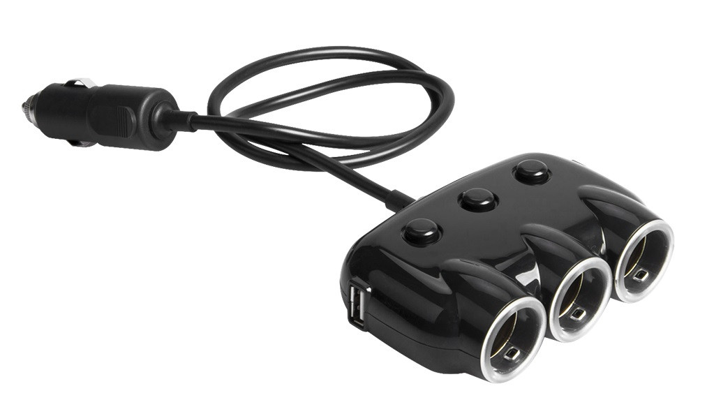 Розгалужувач прикурювача трійник KONI STRONG KS45, 2USB, 3.1 А, чорний