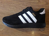 Женские кроссовки Adidas Ininki Black комбинированные замша/сетка черные