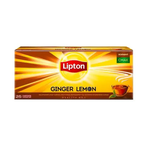 Чай Ліптон з імбиром і лимоном чорний 25 пакетиків, фото 1