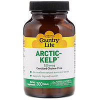 Country Life, Arctic-kelp (300 таб.х225 мкг), йод для щитовидной, келп