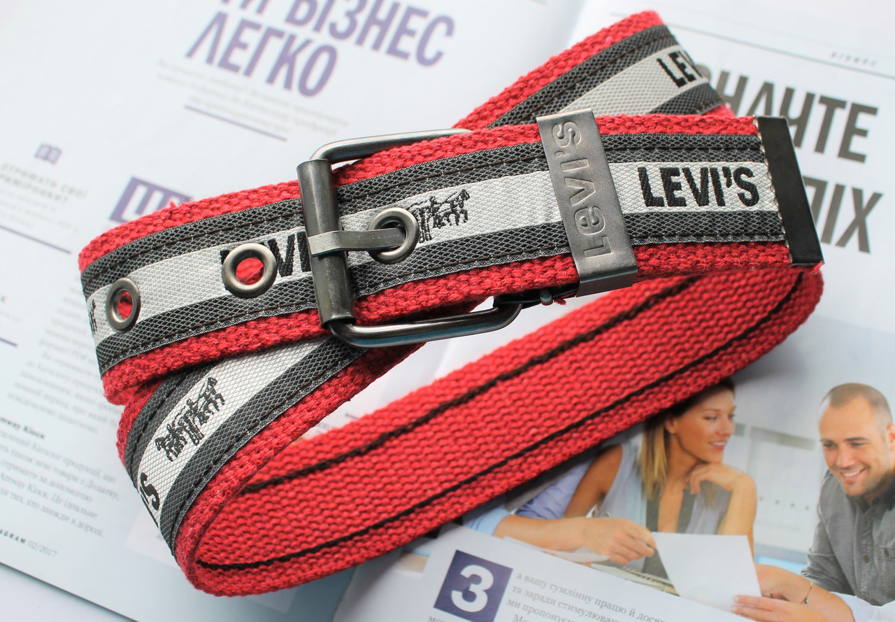 Чоловічий тканинний річний ремінь LEVIS червоний