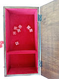 Дерев'яна подарункова ігрова коробка для гри в кістки в червоному оксамиті, фото 3