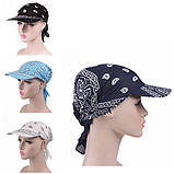 Бандана-трансформер річна зручна з козирком від сонця у візерунку пейслі блакитного кольору, фото 5