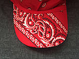 Бандана-трансформер універсальна літня з козирком у візерунку пейслі червоного кольору, фото 6