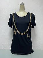 Футболка McQ жіноча чорна подовжена малюнок бісером