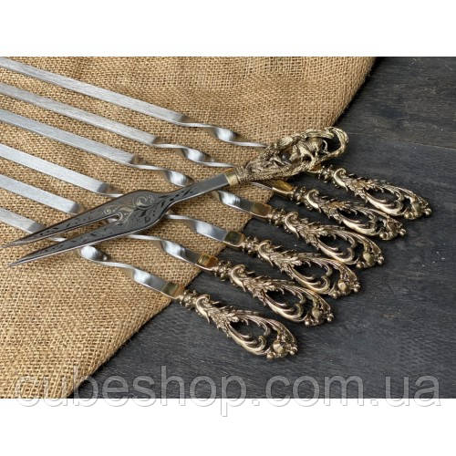 Набір шампурів "Морський бриз" з вилкою (у шкіряному сагайдаку)