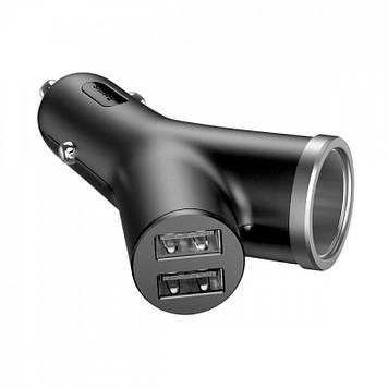 Автомобільний зарядний пристрій BASEUS dual USB+cigarette lighter extended car charger 2 USB, 3.4 A, 40 W black