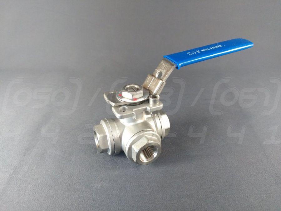 Кран кульовий триходовий муфтовий нержавіючий DN10 (3/8"), н/ж сталь AISI304, Ру63 (1000 PSI), Т-порт