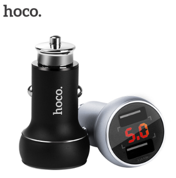 Автомобільний зарядний пристрій адаптер Hoco with display Z22 2 USB, 3.1 A (black)