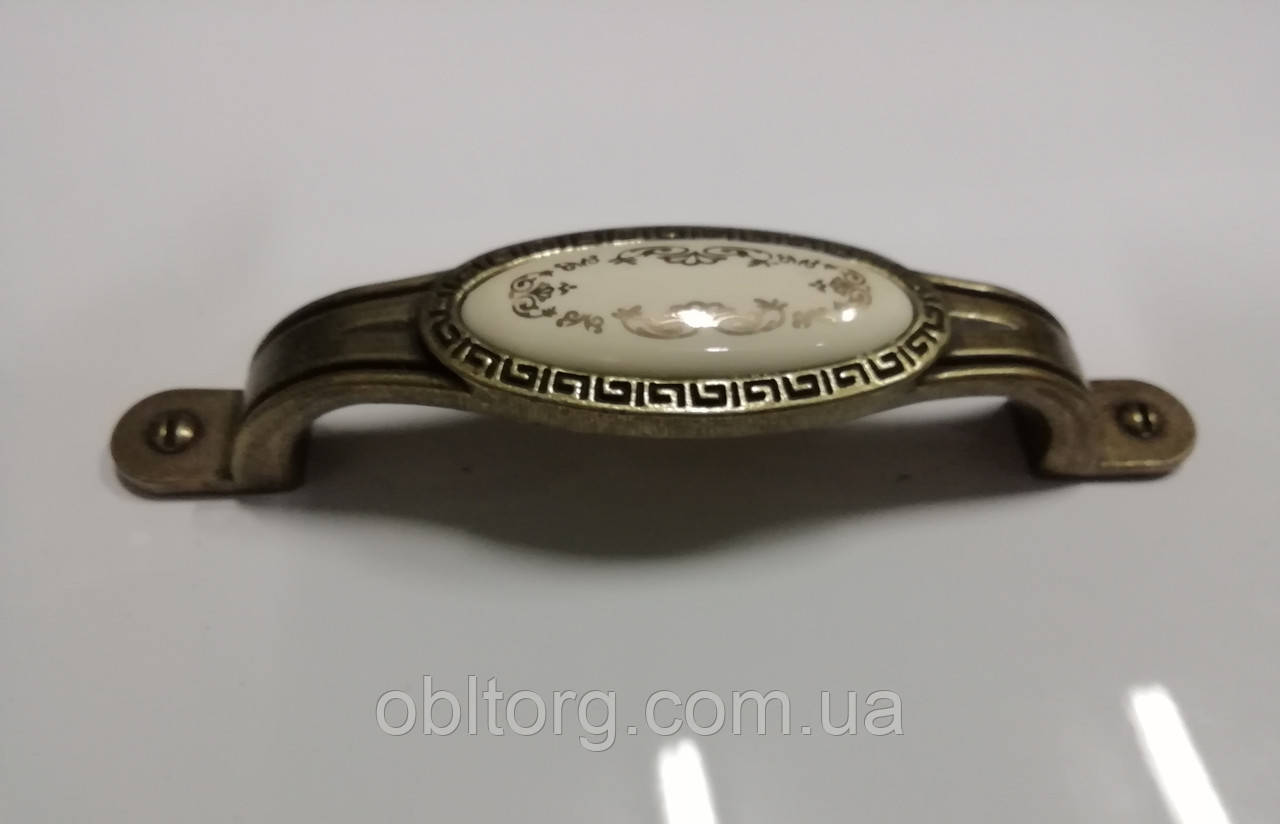 Ручка меблева скоба GIFF8/142-96 AB/MLK антична бронза / фарфор, фото 1