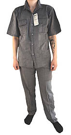 Костюм літній чоловічий лляної з коротким рукавом Сорочка і штани чоловічі льон Темно сірий, 2XL