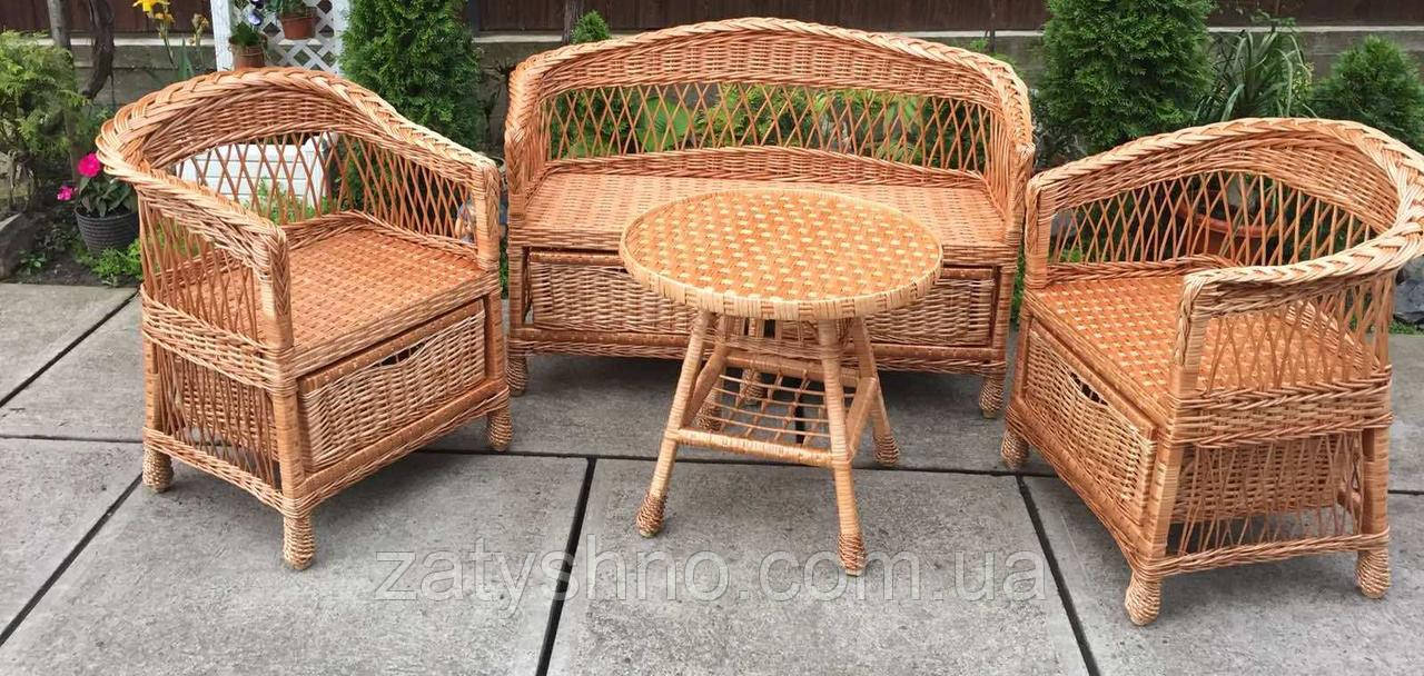 Плетені меблі з шуфлядами <unk> Комплект плетених меблів з журнальним столом <unk> меблі з лози з низькою спинкою, фото 1
