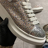 Жіночі кросівки Alexander McQueen Lace-Up Glitter-Leather, кросівки олександр маккуїн, фото 4