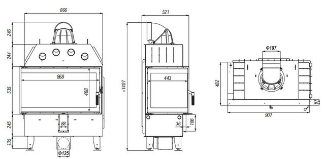 чертеж схема каминная топка с угловым стеклом defro home prima me bl