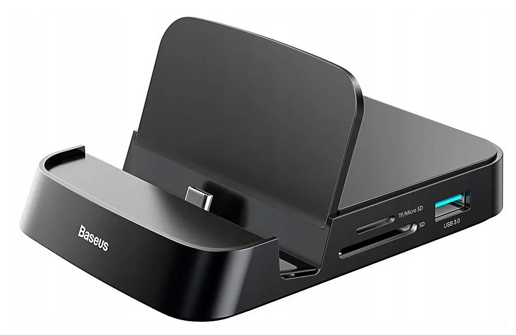 Док-станція Baseus Mate Docking HUB Docking Station 7 в 1 Phone Holder Black (CAHUB-AT01)