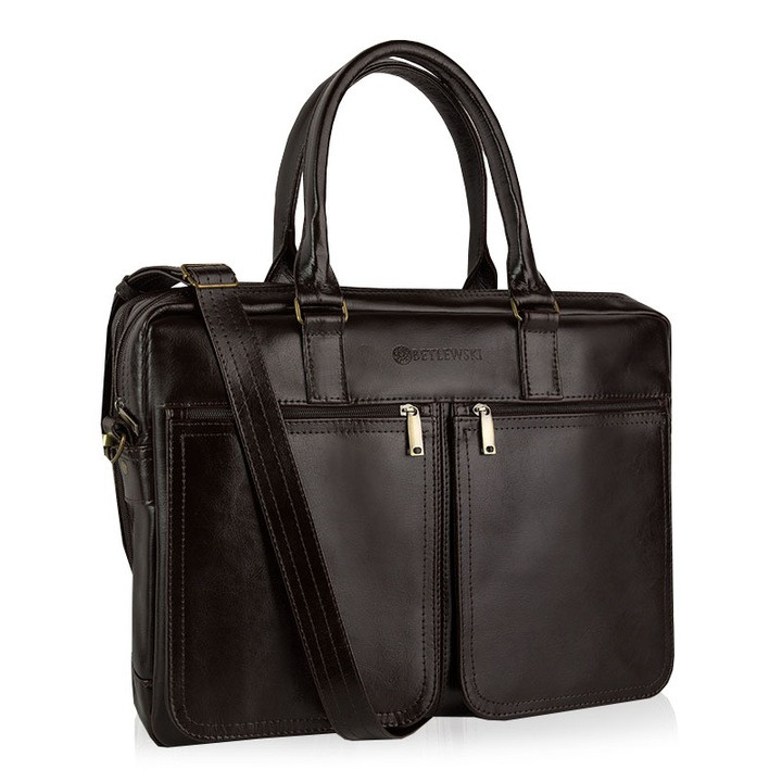 Чоловіча шкіряна сумка-портфель Betlewski 42 х 32 х 12 (BTM-02) - коричнева