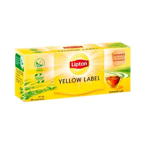 Чорний чай Lipton Yellow Label 25 пакетиків, фото 1