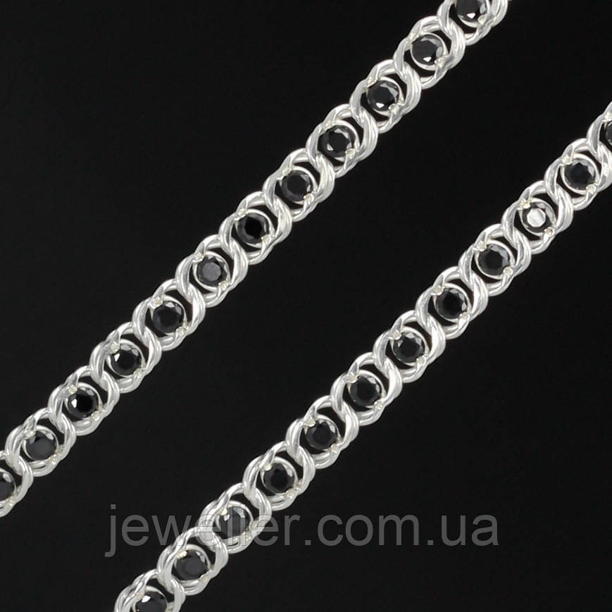 Ланцюжок срібний "Арабка з чорним камінням" 5.5 мм, 55-60 см