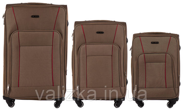 Комплект текстильних валіз на 4-х колесах з розширювачем бежеві, фото 2