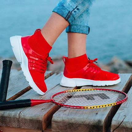 Червоні шкарпетки дитячі кросівки на шнурках літні сітка текстиль nike air presto дитячі літні кросівки червоні, фото 2