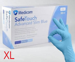 Рукавички нітрилові без пудри Medicom SafeTouch Advanced Slim Blue 3.6г. розмір XL 100 шт/уп блакитні