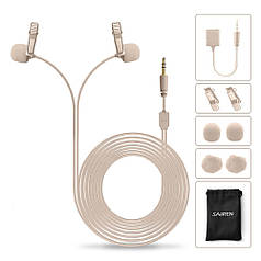 Подвійний мікрофон петличний для камери, комп'ютера, смартфона Sairen S-Lav Шампань (6 м кабель)