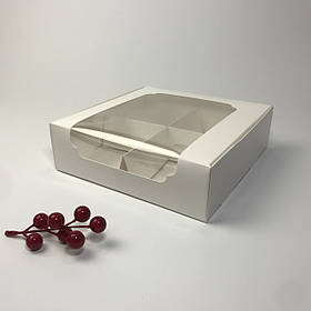 Коробка для десертів, 200*200*60 мм, з вікном , біла