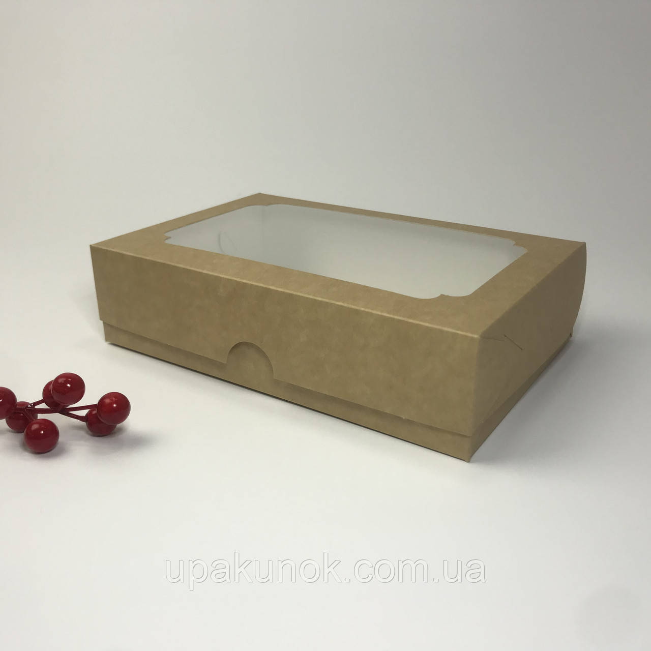 Коробка для еклеров, 230*150*60 мм, з вікном, крафт