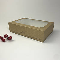 Коробка для еклеров, 230*150*60 мм, с окном, крафт