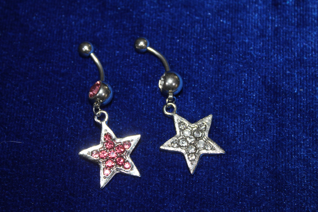Модна сережка для пірсингу пупка зірка з камінням медична сталь 1 шт 45 мм, фото 1