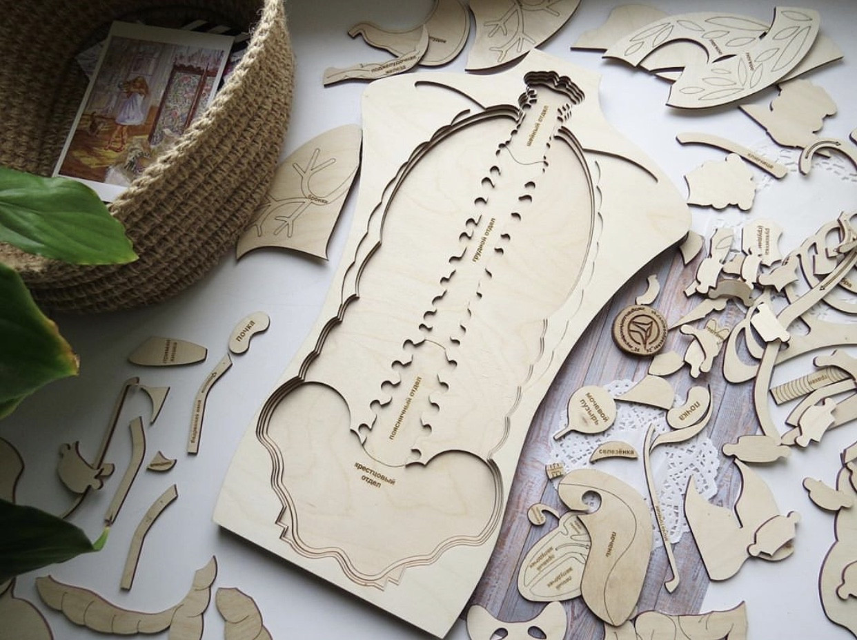 Дерев'яний кістяк людини. Пазл із 5 шарів. 74х47см, фото 1