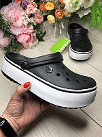 Жіночі чорні крокси на платформі, комфортні стильні сабо на літо Crocs Platform, оригінал