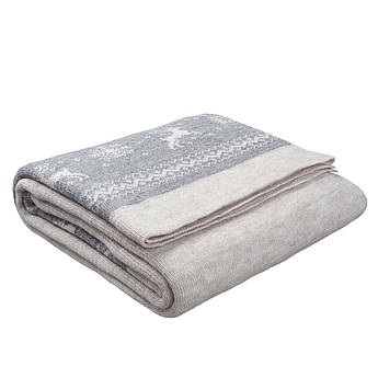 Плед в'язаний Ohaina Scandinavian 210х140 Linen Beige + Silver Grey