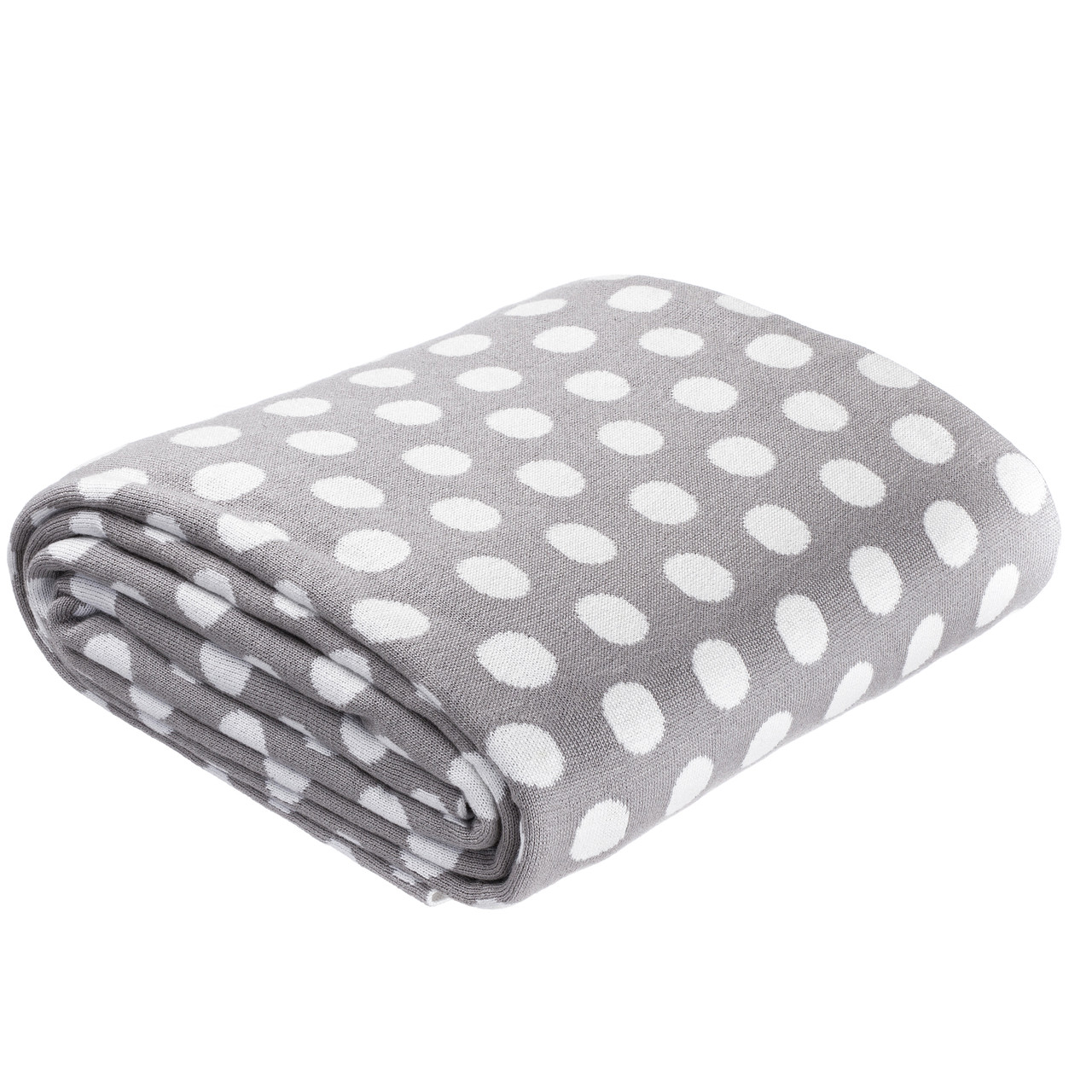 Плед в'язаний Ohaina Polka dot 220x190 cotton Milk White + Silver Grey