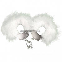 Наручники металеві Adrien Lastic Handcuffs, з білим пухнастим оздобленням