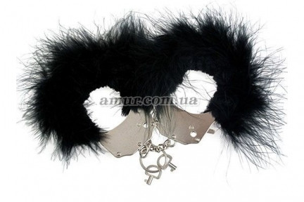 Наручники металеві Adrien Lastic Handcuffs, з чорним пухнастим оздобленням