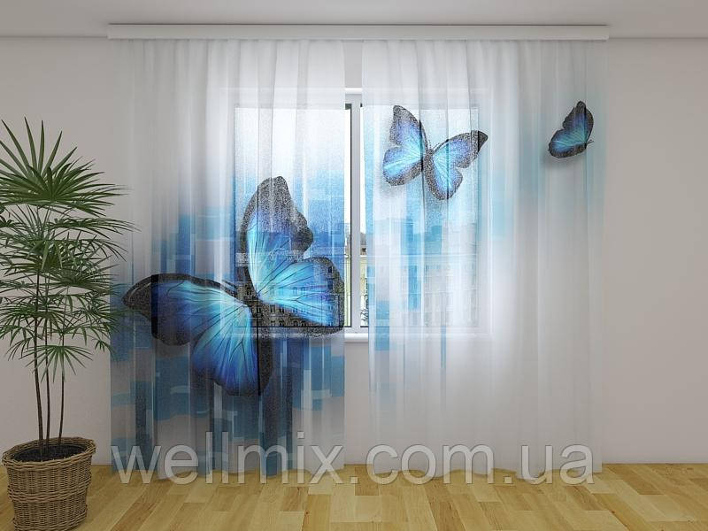 Фототюль Wellmiх Голубые Бабочки на шифоне (ID#1200466540), цена: 2185 ...