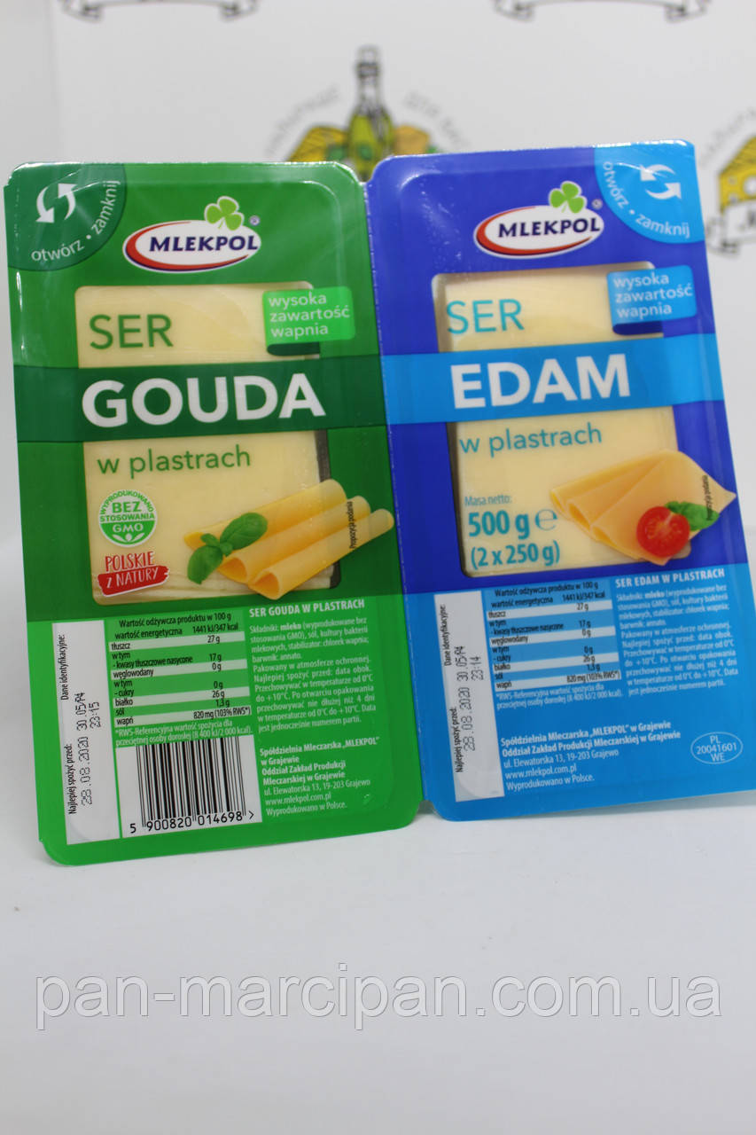 Сир нарізка Mlekpol Gouda+Edam (2x250g) Польща, фото 1
