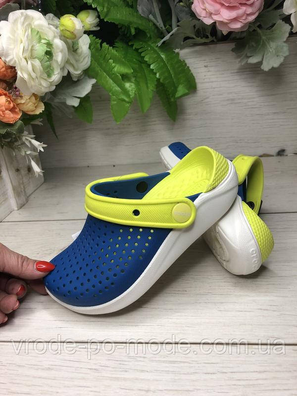 Дитячі яскраві шльопанці із закритим носком сині лайтрайд CROCS LiteRide, літні крокси для хлопчиків, оригінал