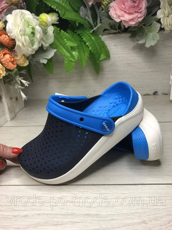 Дитячі легкі шльопанці із закритим носком сині лайтрайд CROCS LiteRide, літні крокси для хлопчиків, оригінал