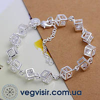 Шикарный женский браслет с кубиками квадрат кристалл стерлинговое серебро 925 проба тиффани tiffany