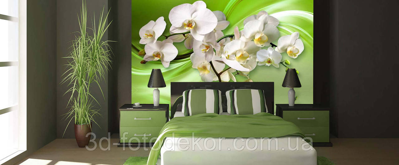 Фотошпалери "3D Орхідеї на зеленому фоні" - Будь-який розмір! Читаємо опис!
