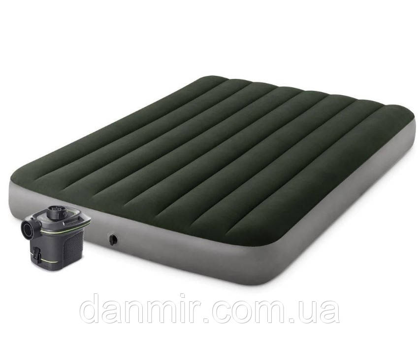 Надувний матрац Intex 64779 (203*152*25 см), велюровий, з електронасосом