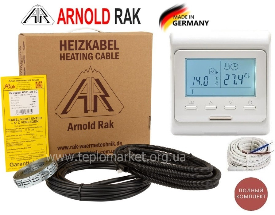 Тепла електро підлога Arnold Rak 5м2-7,7м2/1000 Вт(50м) нагрівальний кабель з програмованим терморегулятором E51