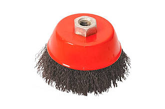 Щітка торцева Mastertool 150 мм рифлена чорна (артикул 19-7215) для УШМ, плетена проволока, для роботи з деревом, бетоном і