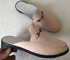 Мюли в стилі Gucci жіночі.! Сабо на низькому ходу з закритим носком Шльопанці Гучи колір пудра 37,40