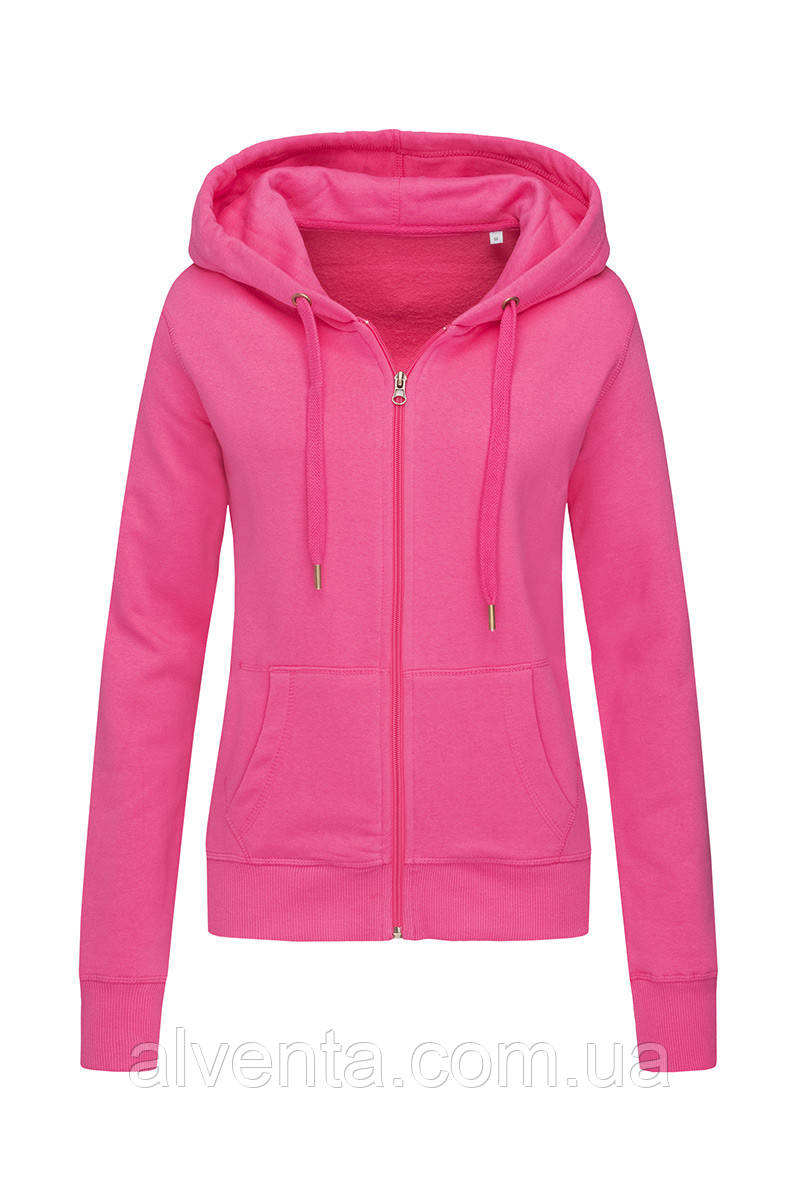 Худі з капюшоном жіноче на блискавці рожеве (підкладка фліс)